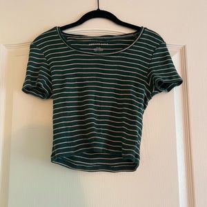American Eagle Crop Top, Small, Green Striped